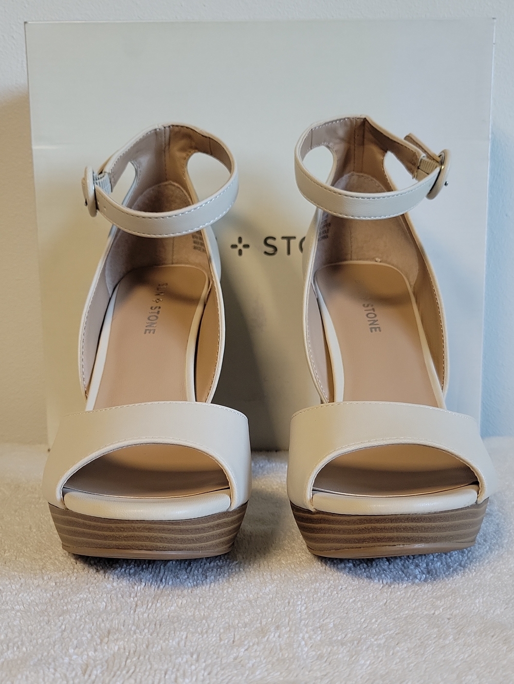 Sun + Stone "Reeta" Peep-toe, Block Heel Platform Sandals, NIB - Picture 3 of 11